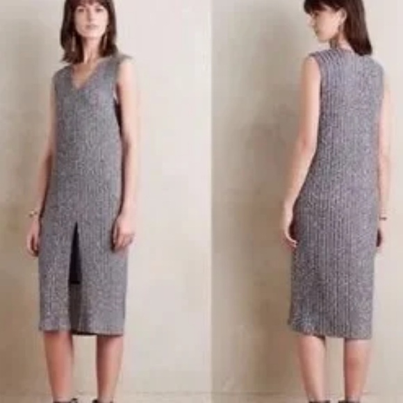 Anthropologie Dolan ribbed layered midi dress large gray black sleeveless - Picture 1 of 11